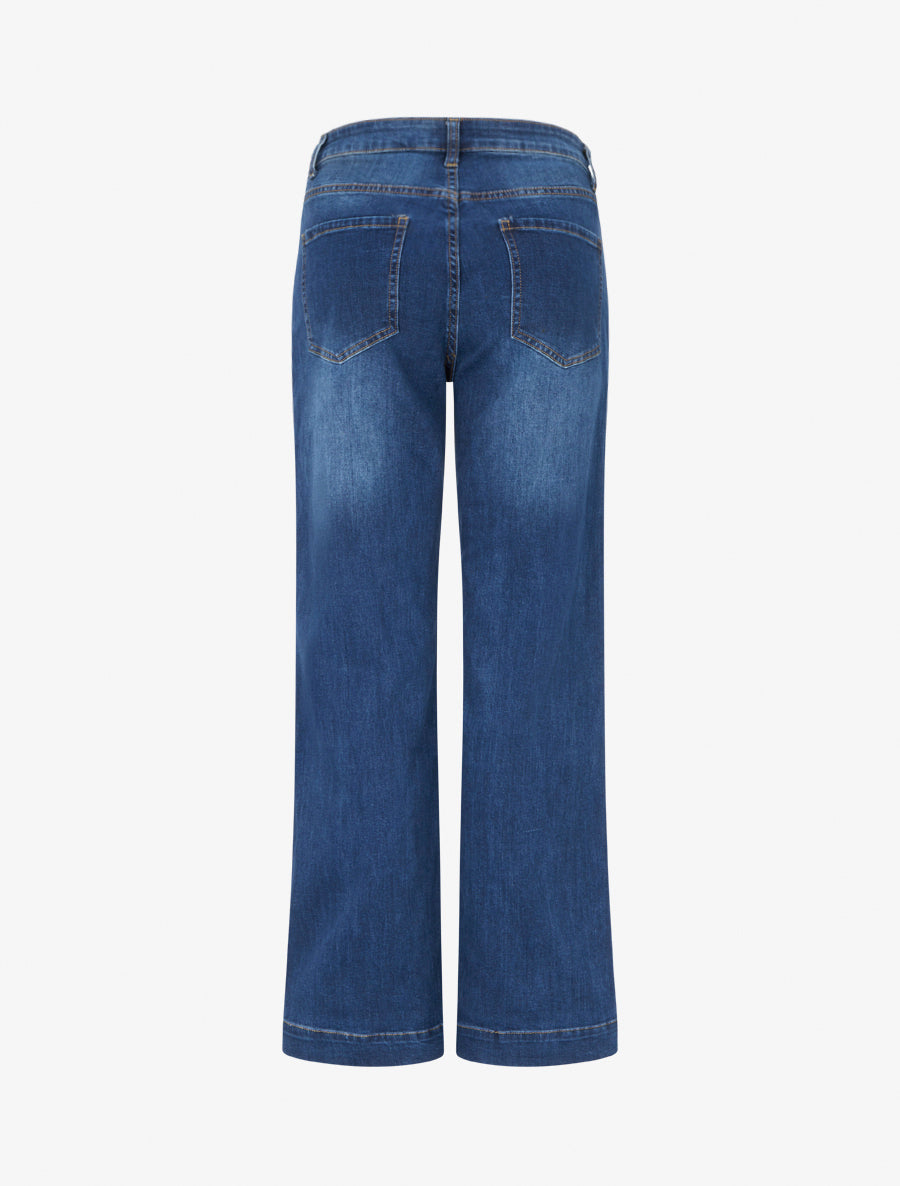 Jean à boutons décoratifs coupe droite - Bleu - 2
