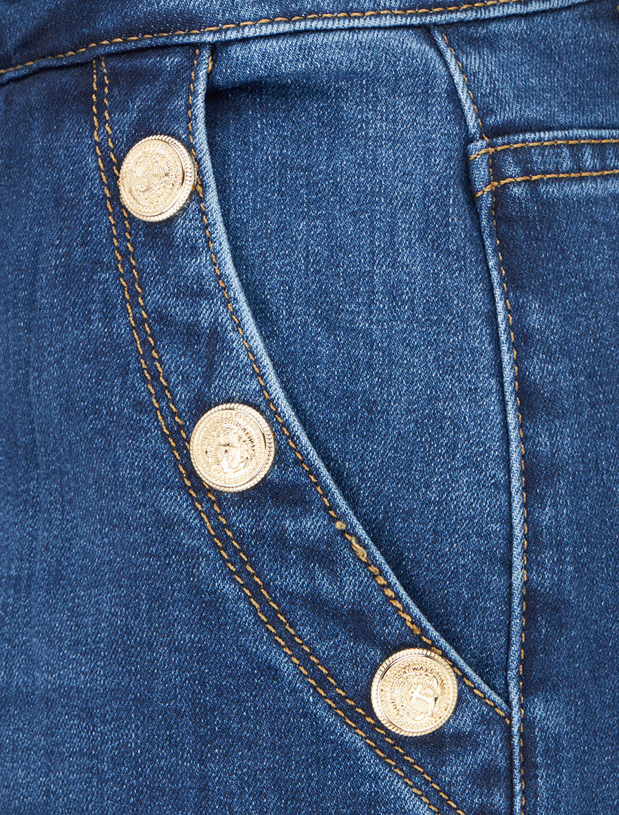Jean à boutons décoratifs coupe droite - Bleu - 3