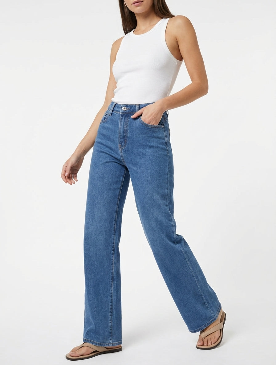 Jean de pierna ancha push-up - Azul