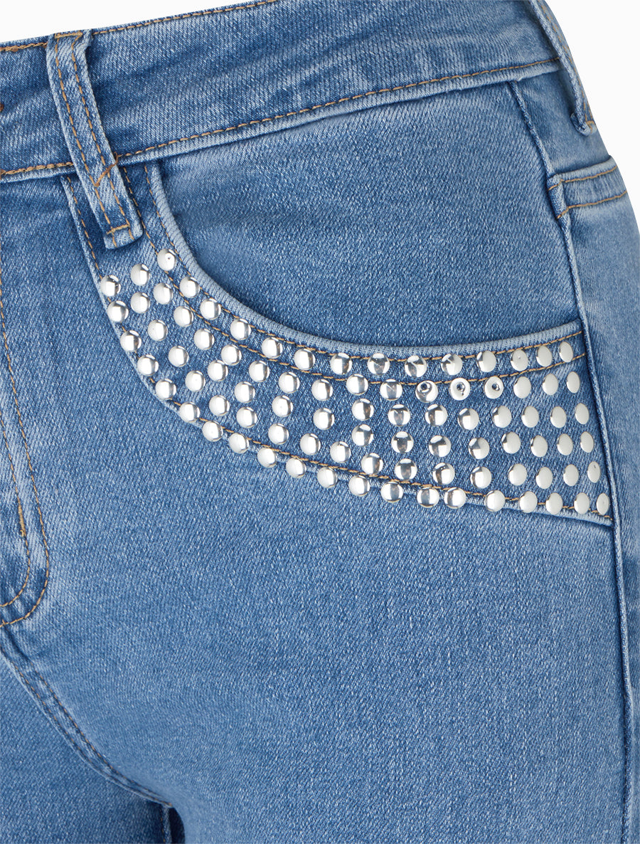 Jean wide leg clouté coupe droite - Bleu - 3