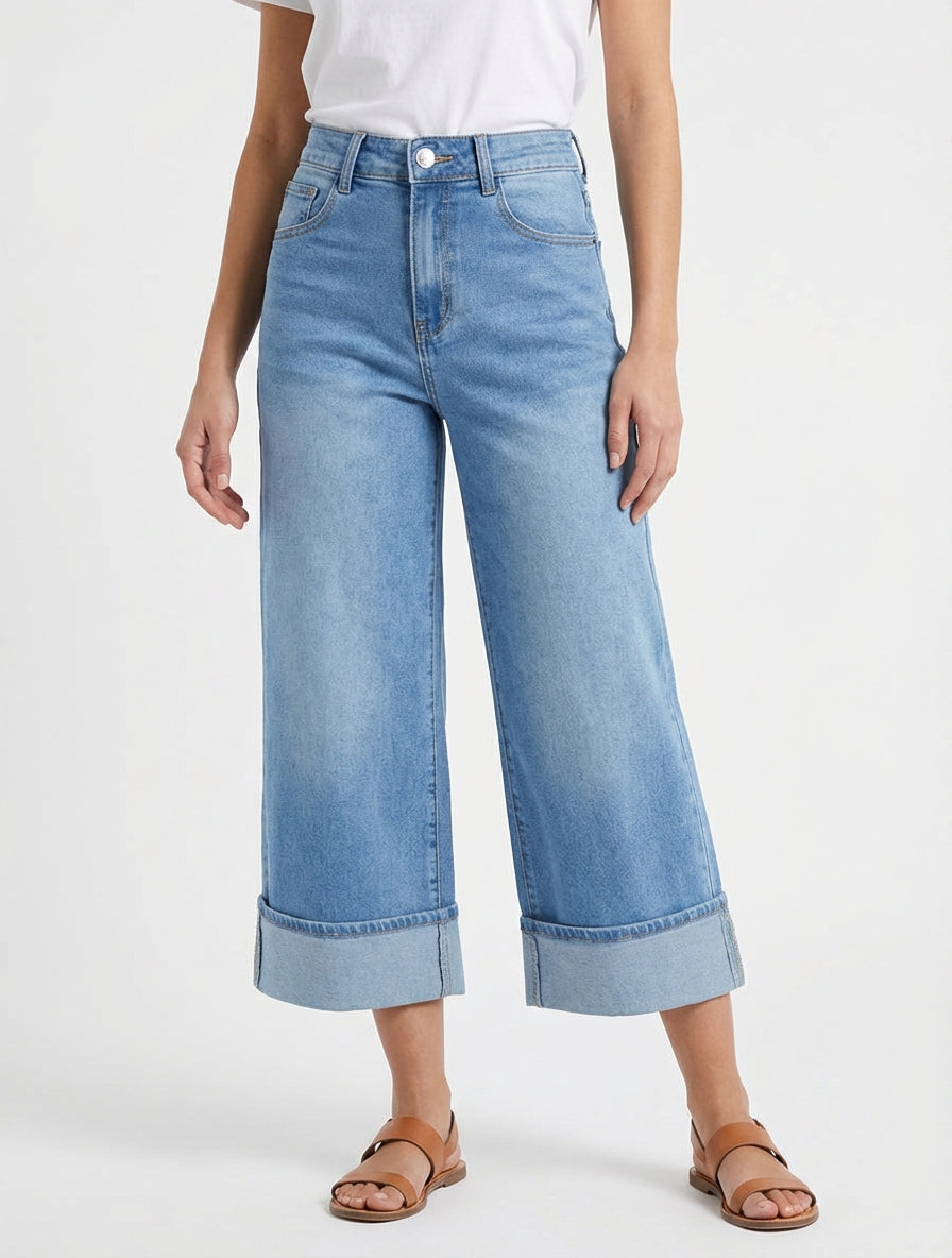 Bermuda amplio con vueltas - Azul