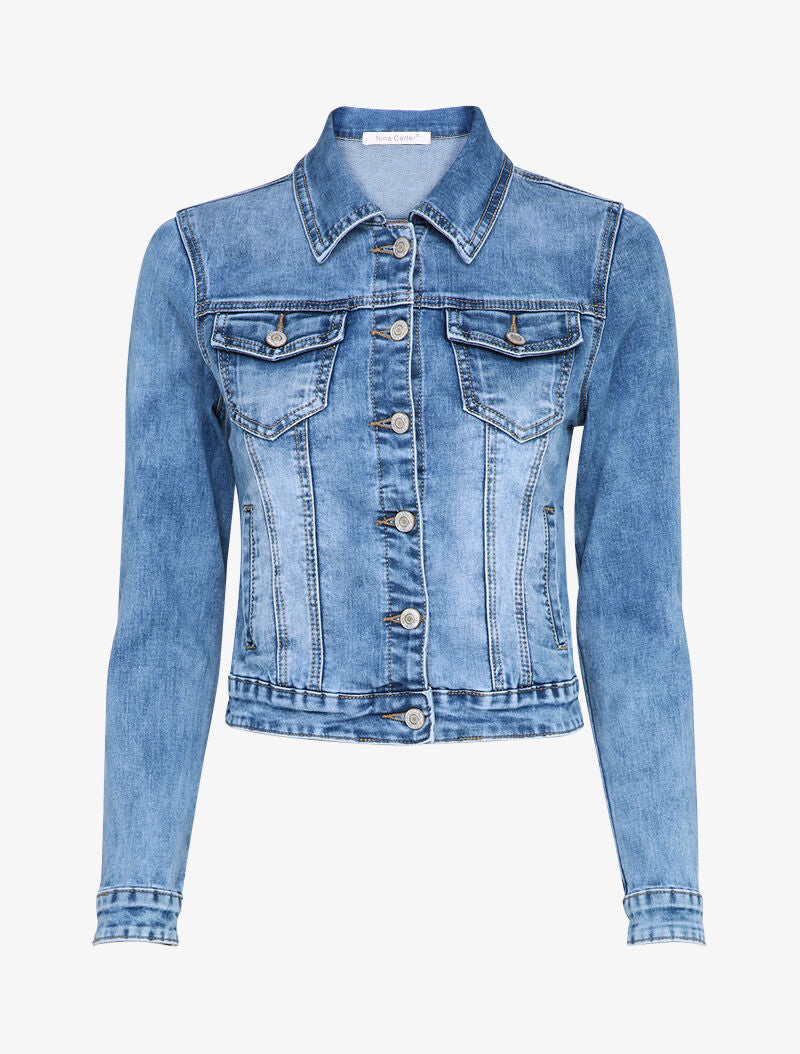 Veste courte en jean delavée - Bleu denim clair - 3