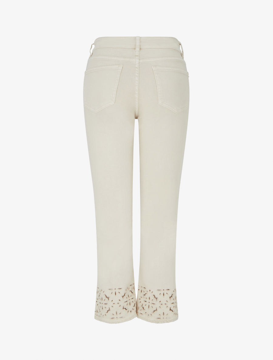 Jean droit à bords brodés - Beige - 2
