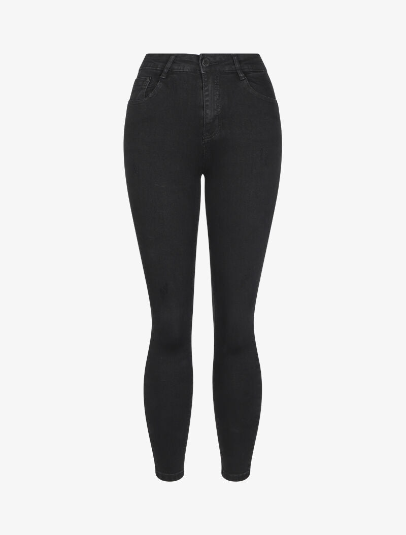Jean skinny stretch à fines éraflures - Noir - 1