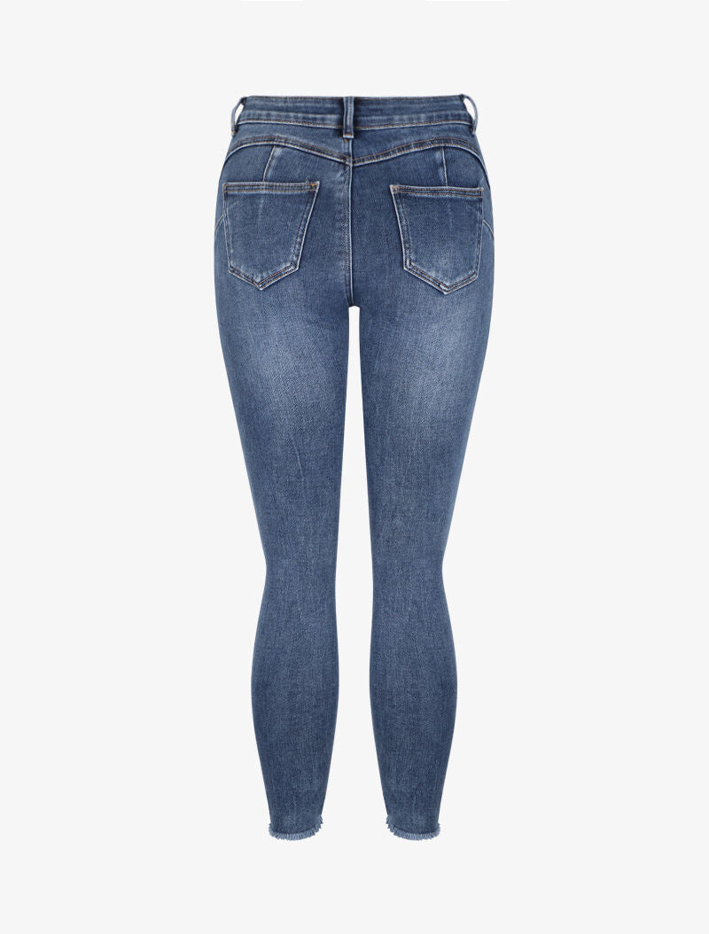 Jean skinny à bords coupe franche effilochés - Bleu - 2