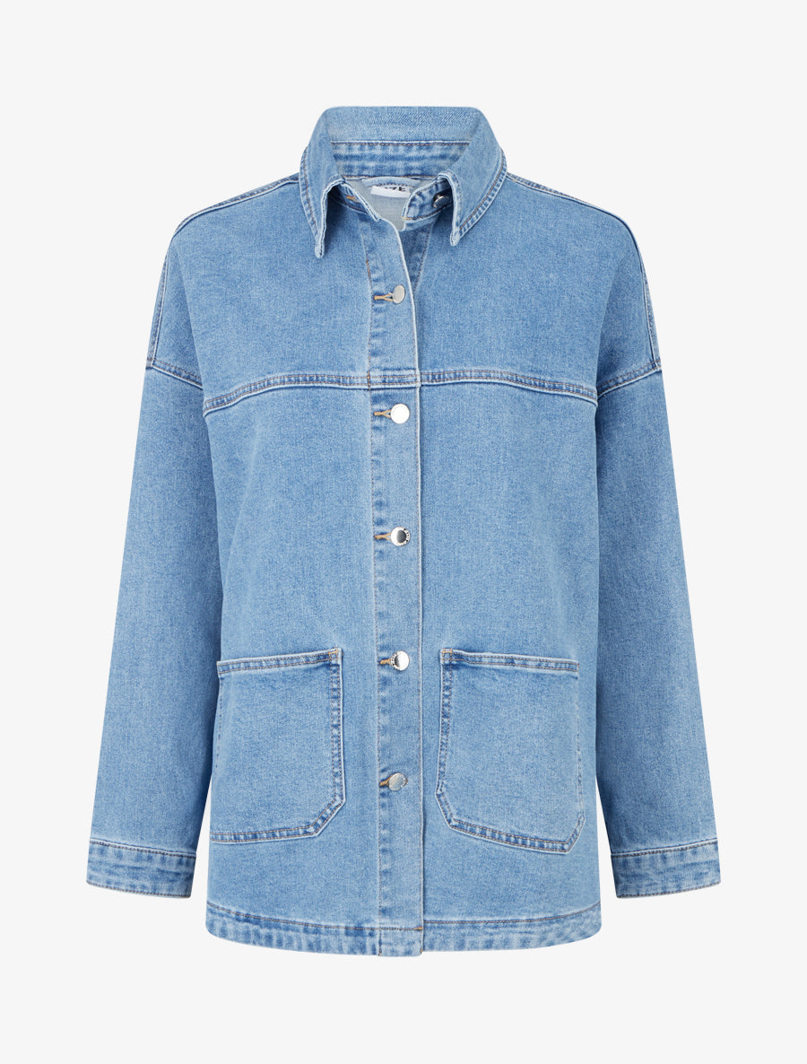 Veste en jean oversize à poches plaquées - Bleu clair - 1