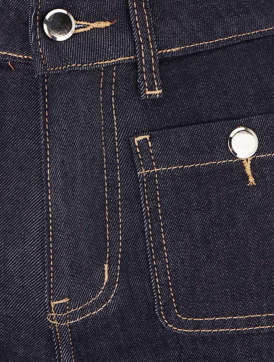 Jean wide leg à boutons décoratifs coupe droite - Bleu brut - 3