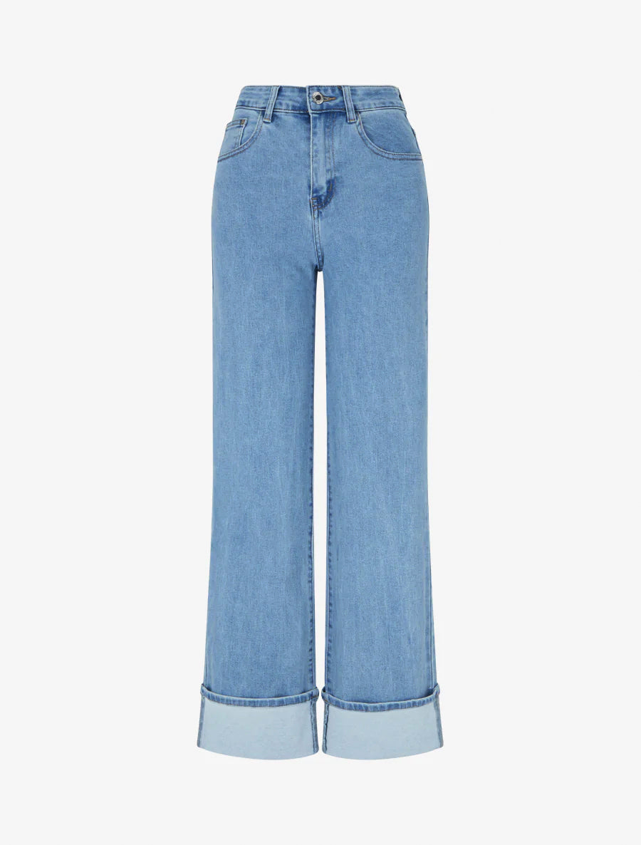Jean droit à ourlet - Bleu clair - 1