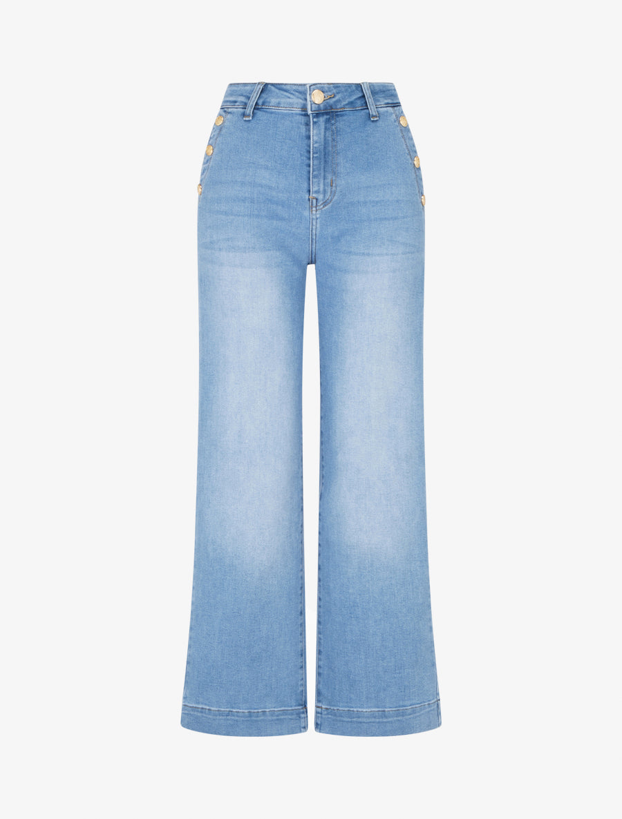Jeans droit grande taille à boutons décoratifs - Bleu clair - 1