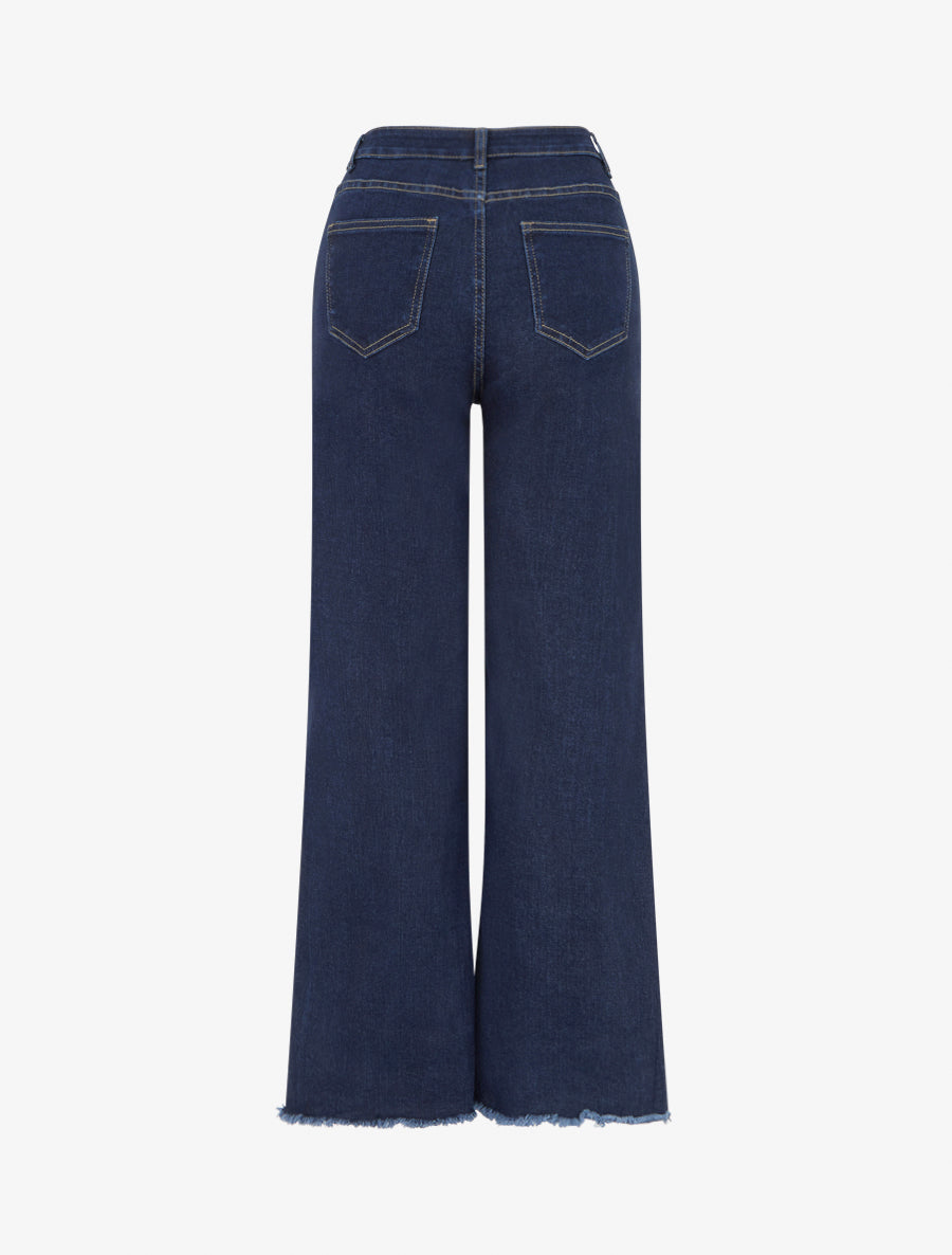 Jean wide leg à bords effilochés - Bleu - 2