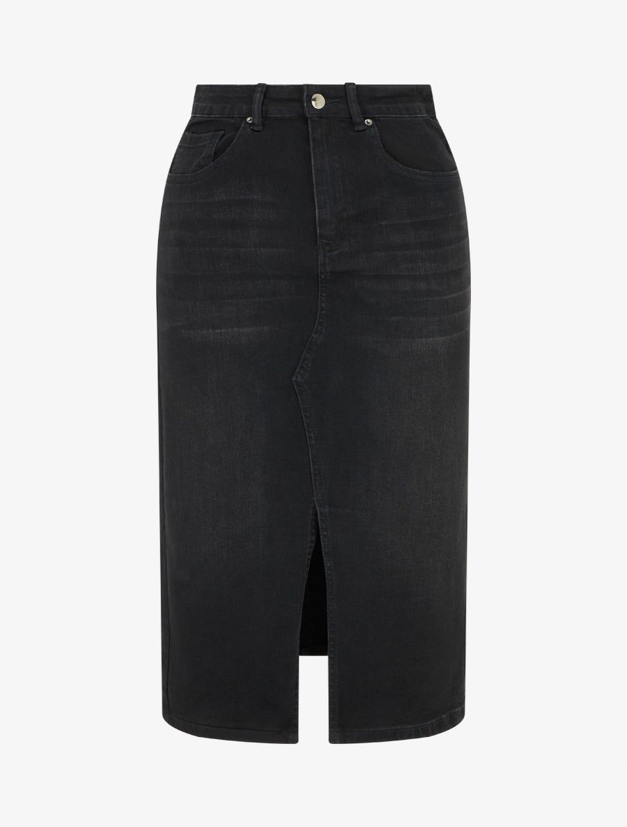 Jupe crayon en jean - Noir - 1