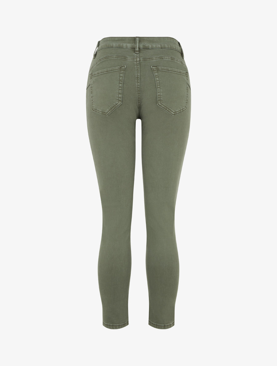 Jean slim uni à taille haute - Kaki - 2