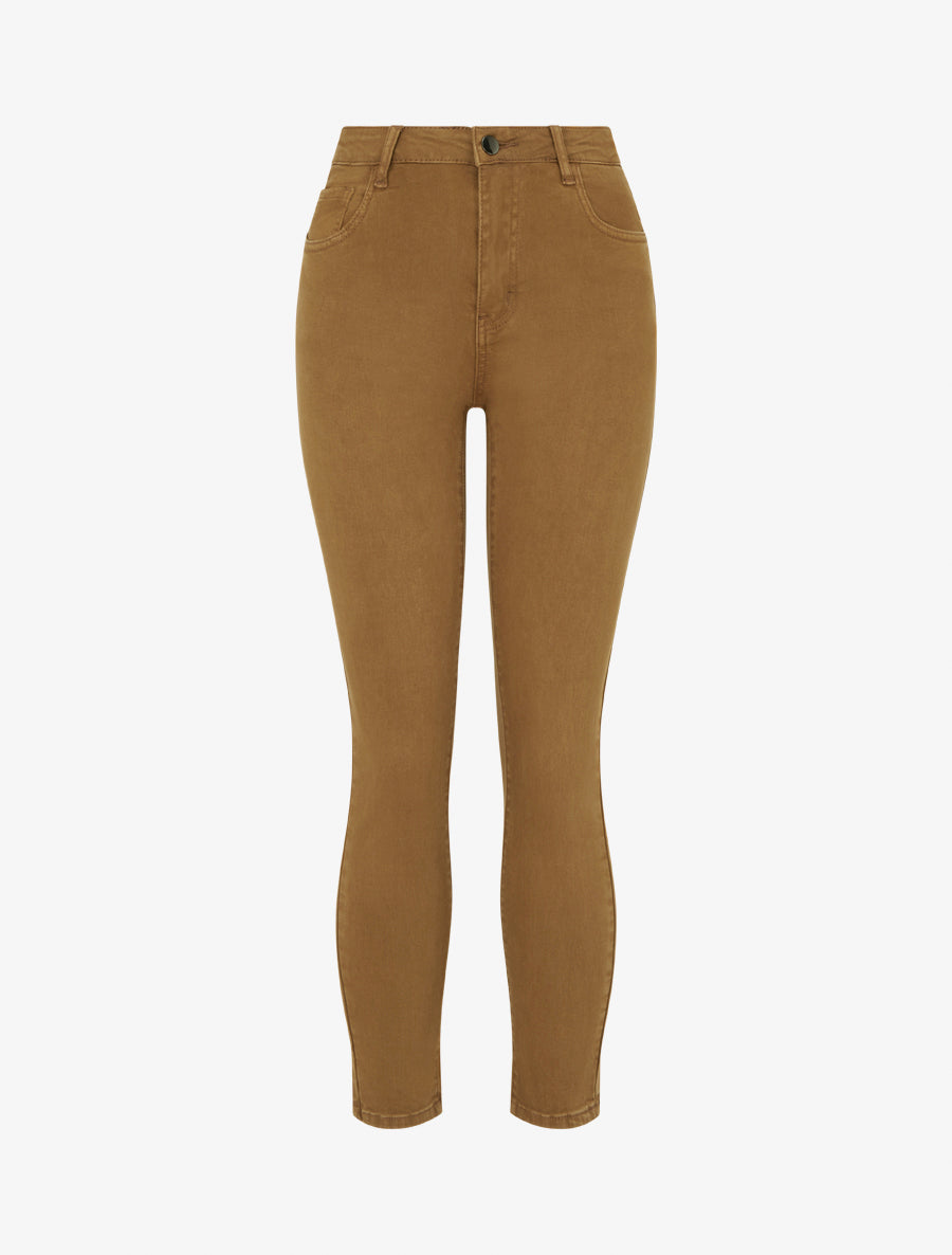 Jean slim uni à taille haute - Jaune moutarde - 1