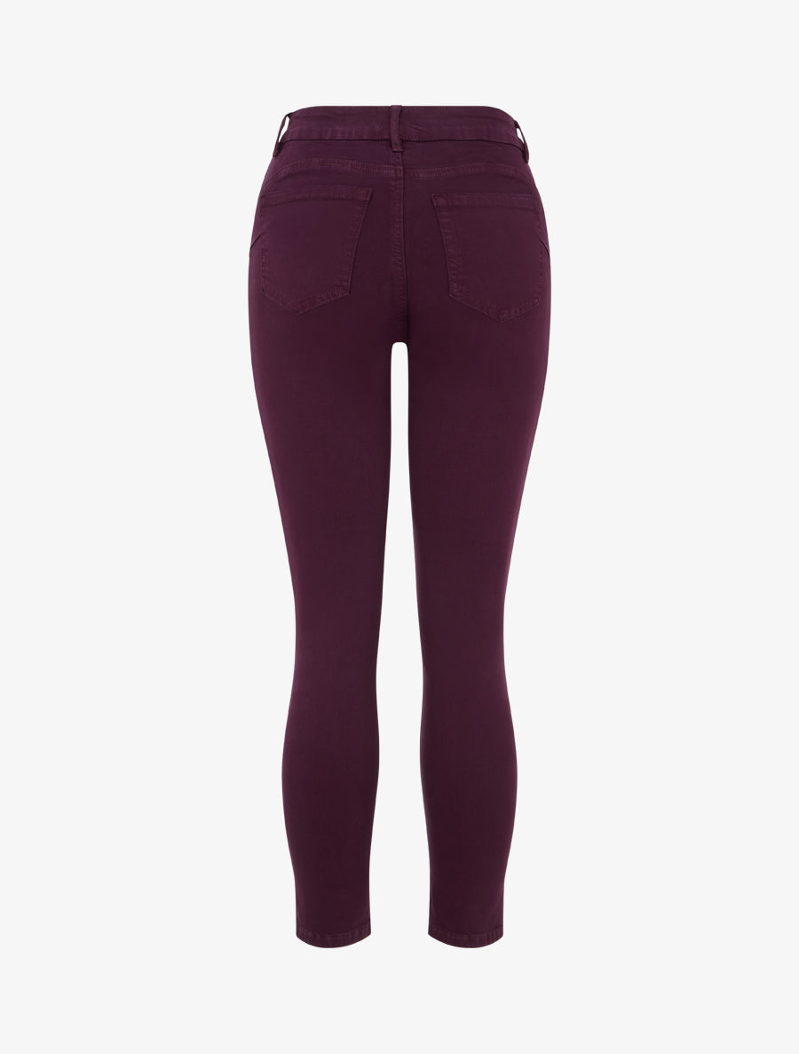 Jean slim uni à taille haute - Prune - 2