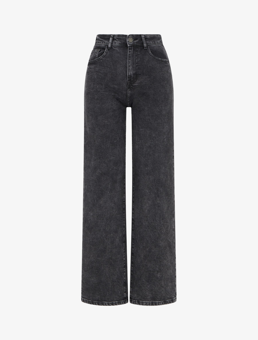 Jean wide leg taille haute délavé - Gris foncé - 1