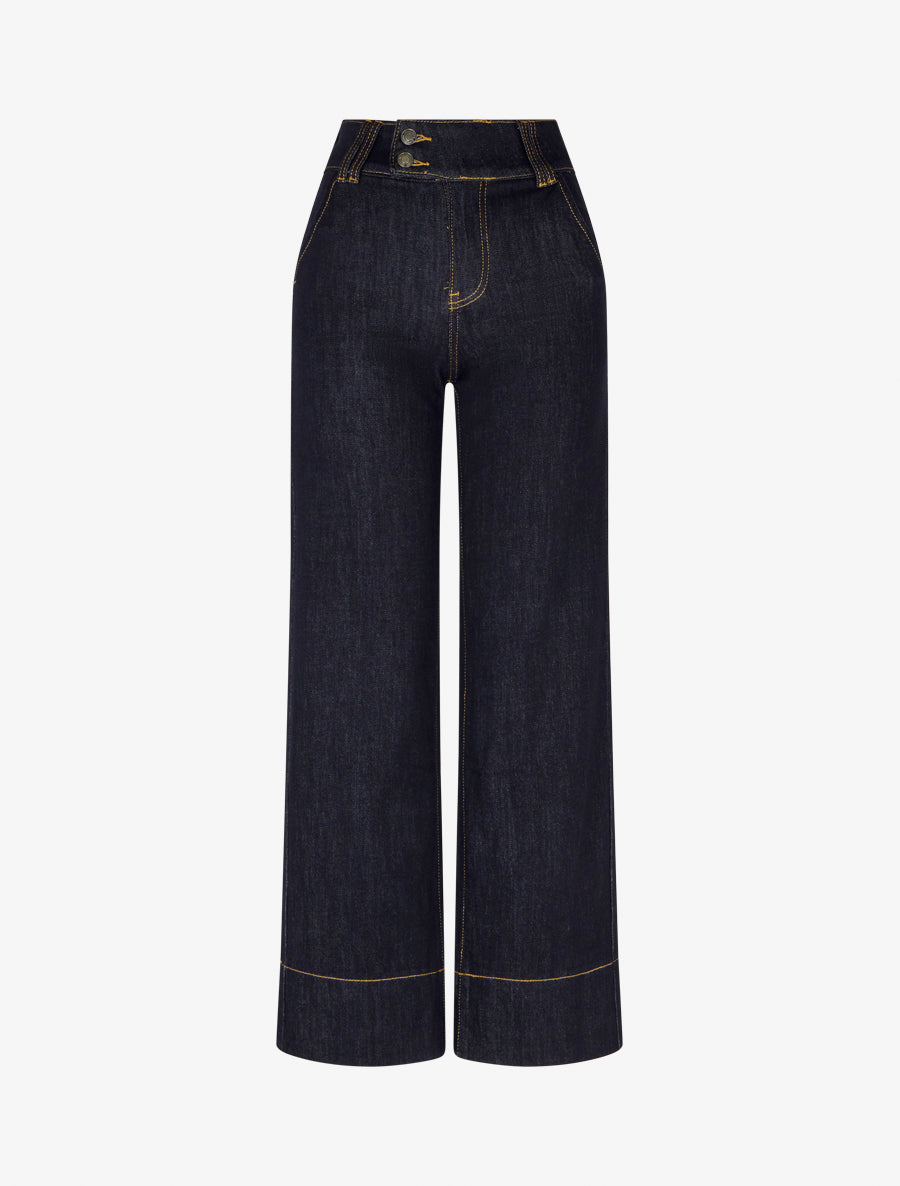 Jean wide leg fermeture 2 boutons - Bleu brut - 1