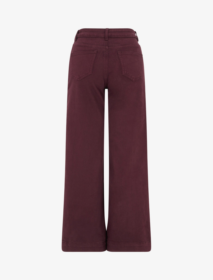 Jean wide leg uni taille haute - Lie de vin - 2