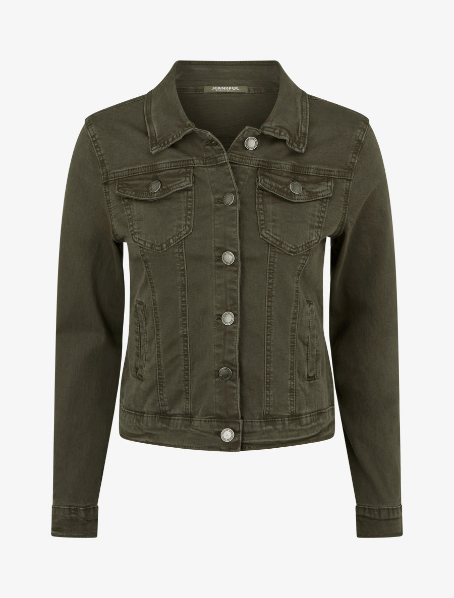 Veste en jean unie coupe droite - Kaki - 1