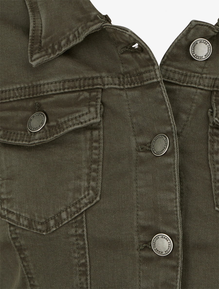 Veste en jean unie coupe droite - Kaki - 3