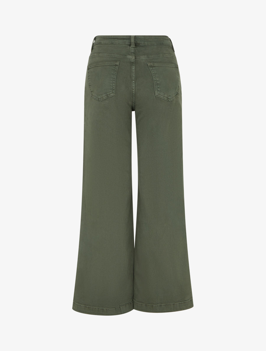Jean uni wide leg à boutons nacrés - Kaki - 2