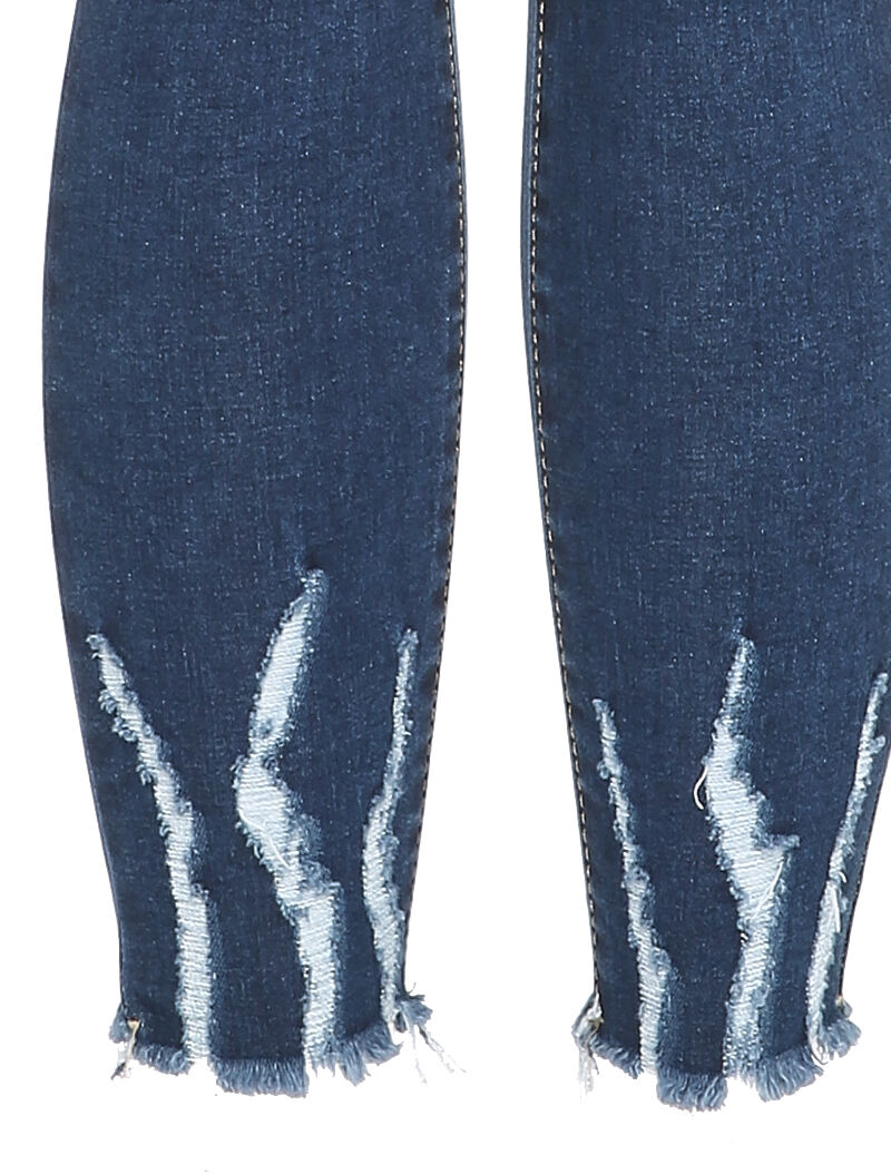 Jean 7/8 à bords coupe franche griffés - Bleu denim - 3
