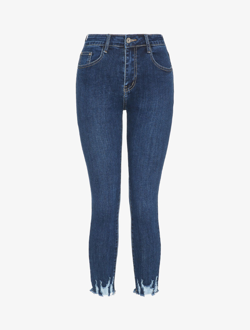 Jean slim à bords coupe franche griffés - Bleu denim - 4