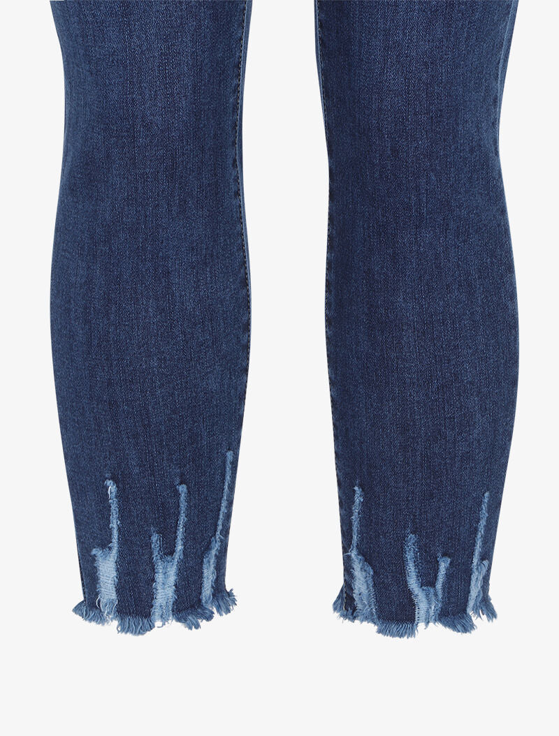 Jean slim 7/8 bords coupe franche à griffures - Bleu denim - 3