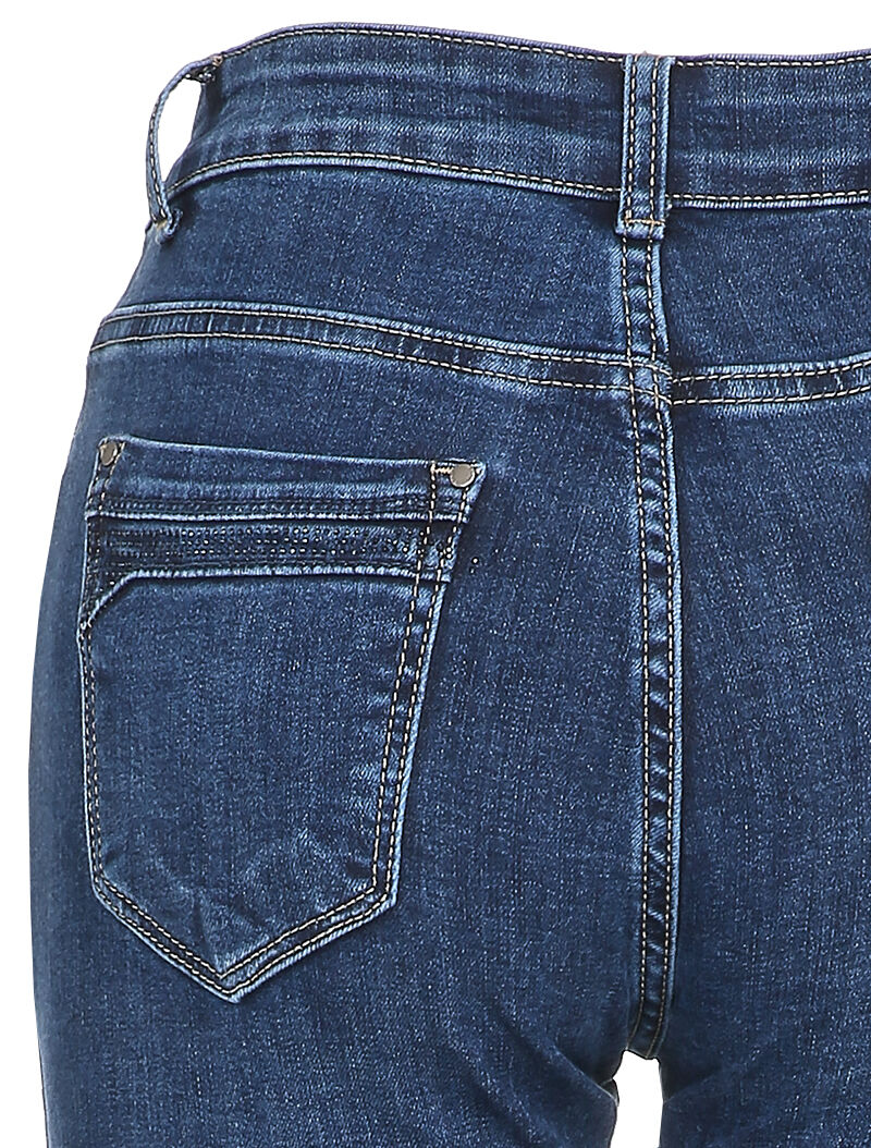 Jean slim stretch à poches à détail strass - Bleu - 3