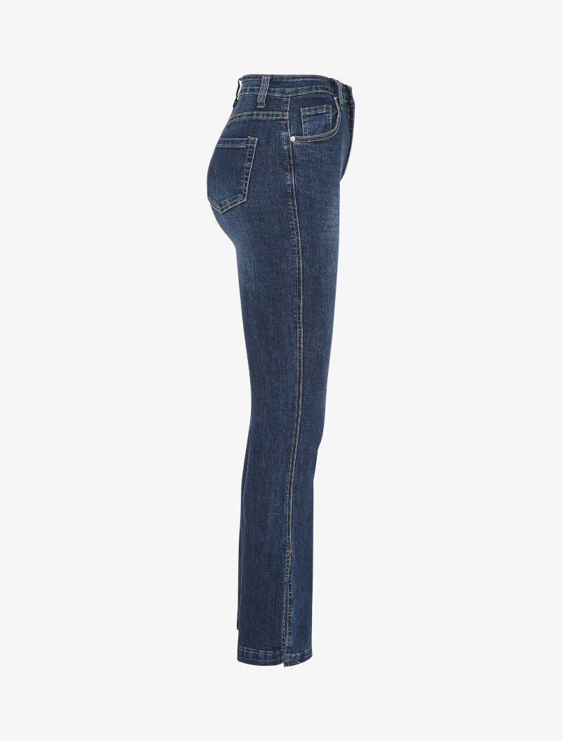 Jean flare à taille haute et bords fendus - Bleu denim - 3