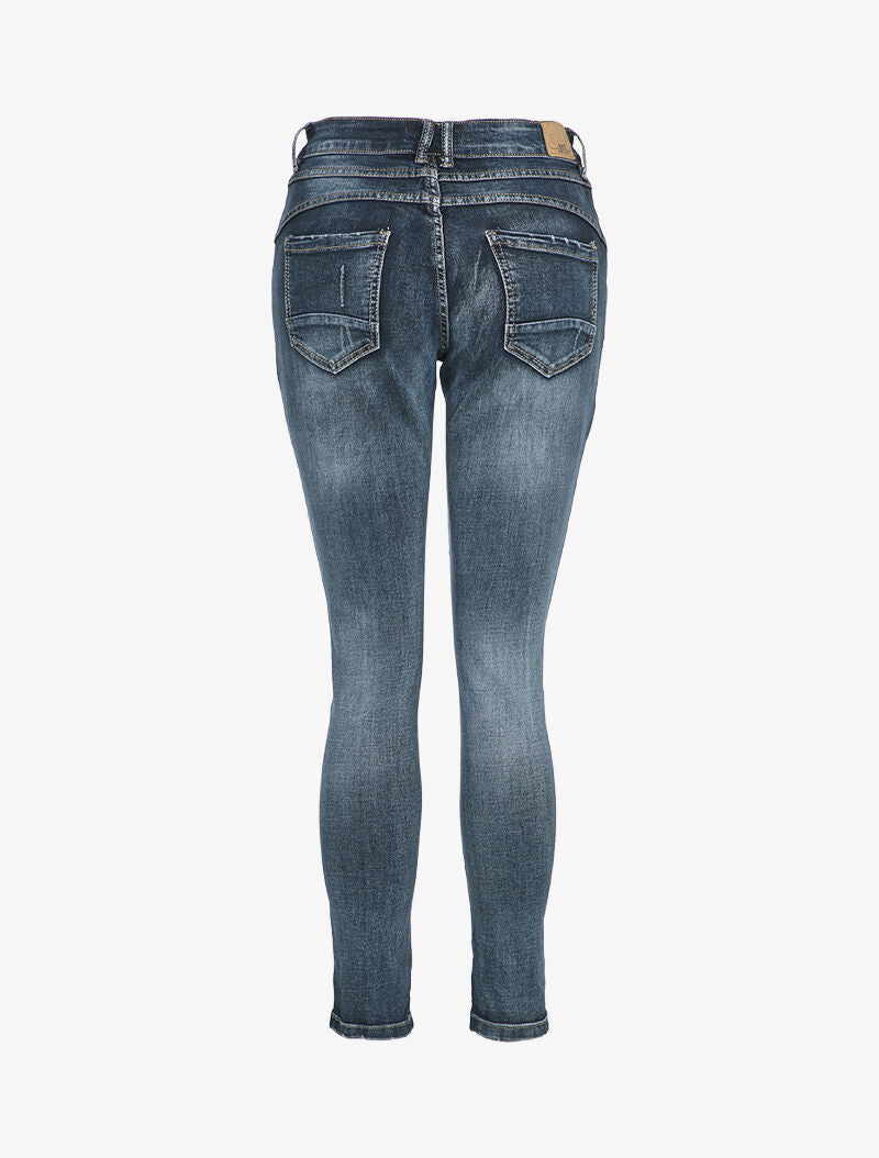 Jean boyfriend à jambes griffées - Denim foncé - 2