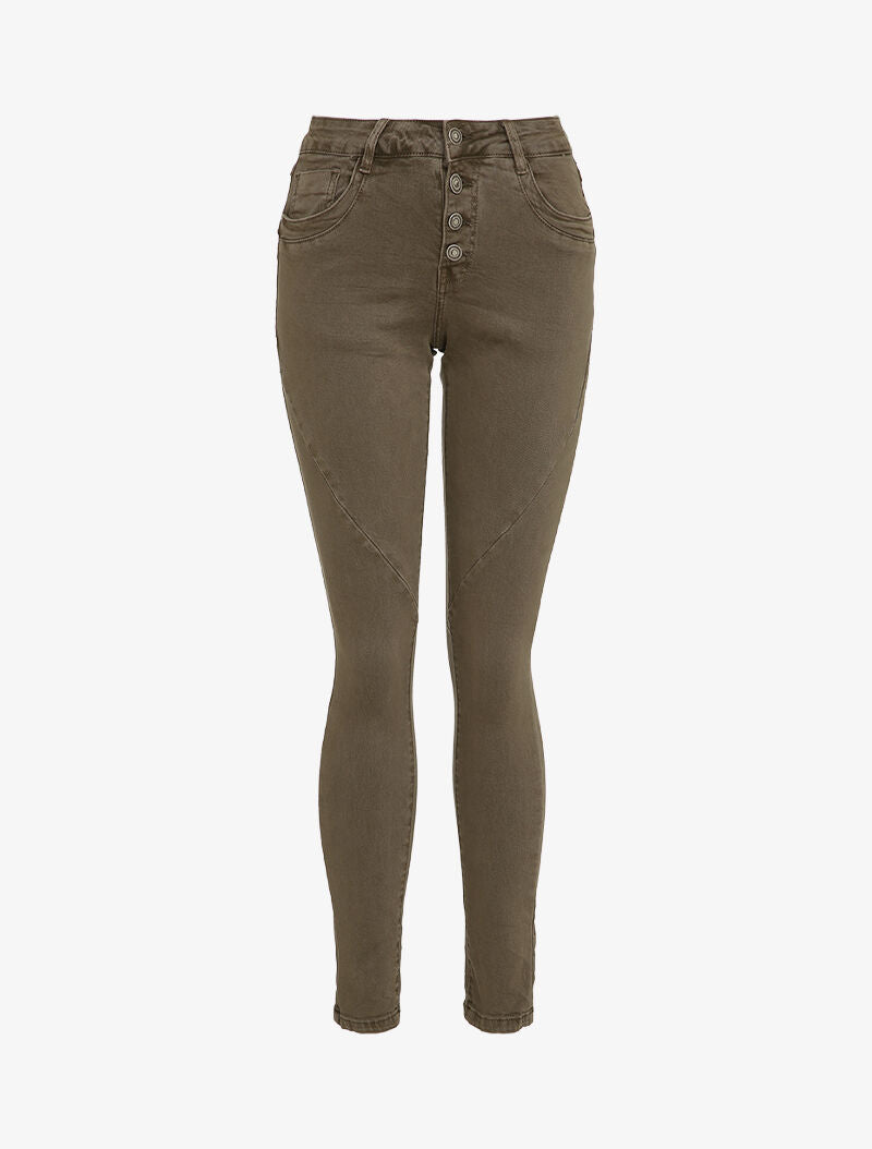 Jean slim à coutures en biais - Marron - 1