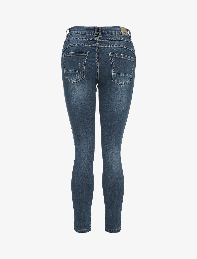 Jean boutonné à coutures stylisées - Denim foncé - 2
