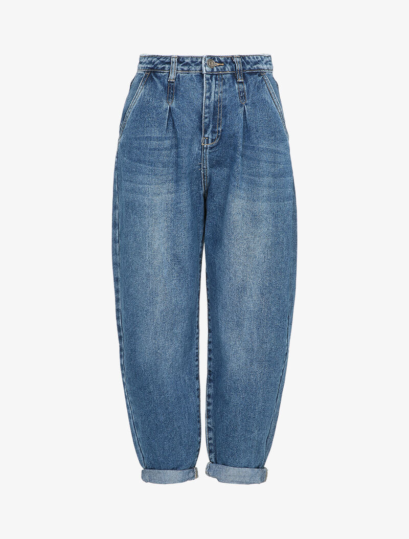 Jean dad à taille basse pincée - Bleu denim - 4
