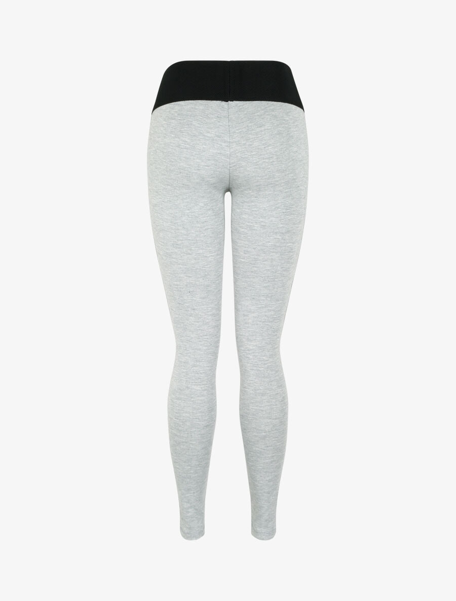 Legging à taille texturée et liserés en simili - Gris chiné - 2