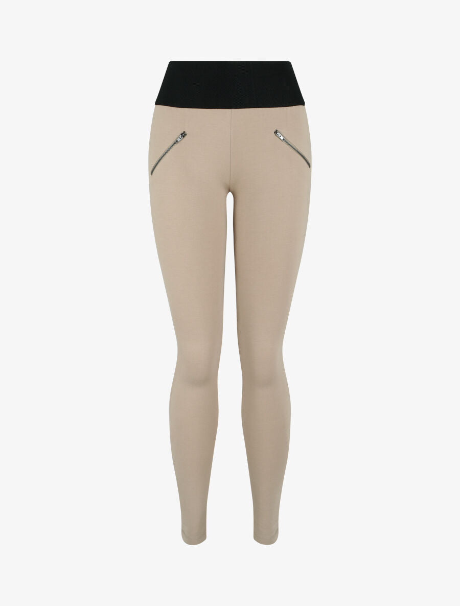 Legging à taille texturée et à petits zips - Beige - 4