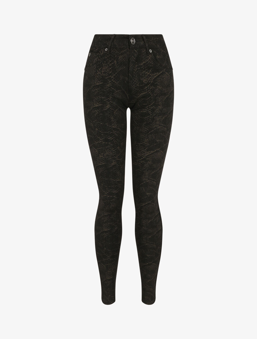 Pantalon ultra skinny imprimé écailles dorées - Noir - 1