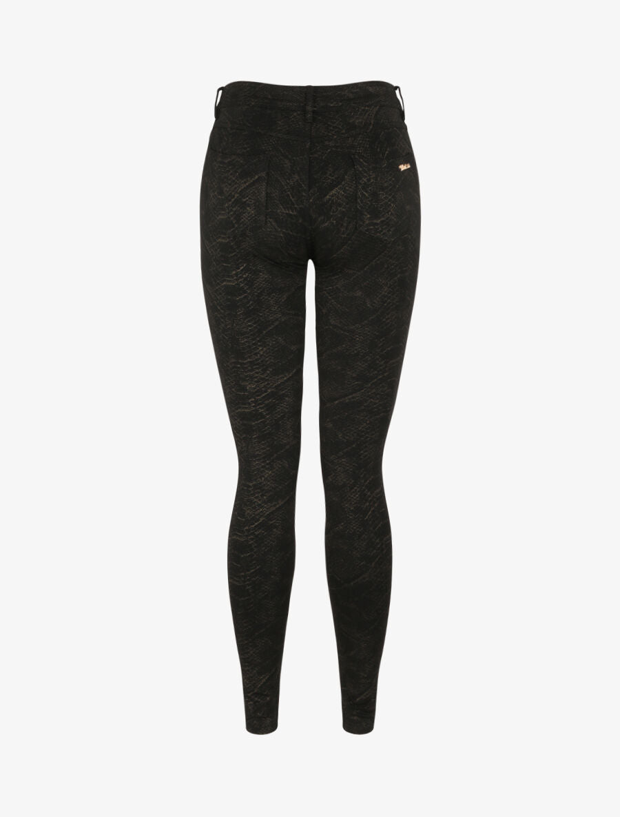 Pantalon ultra skinny imprimé écailles dorées - Noir - 2