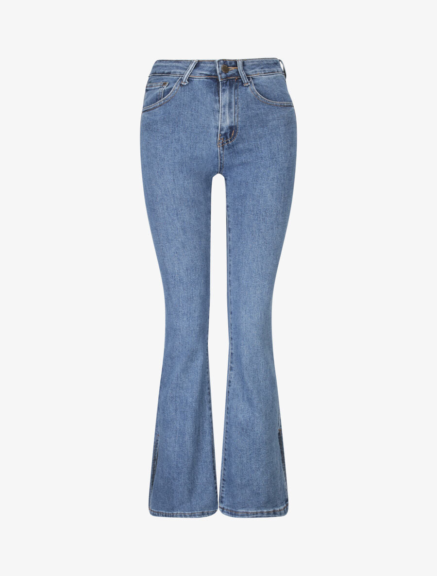 Jean flare à bords fendus - Bleu - 1