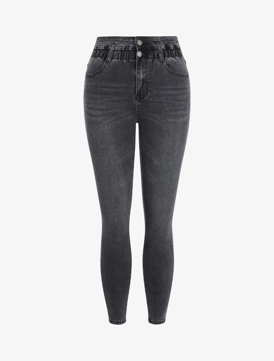 Jean skinny à taille haute élastiquée - Gris foncé - 1