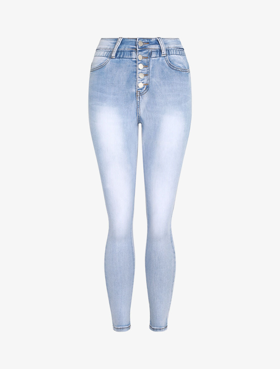 Jean slim à taille empire élastiquée - Bleu clair - 1