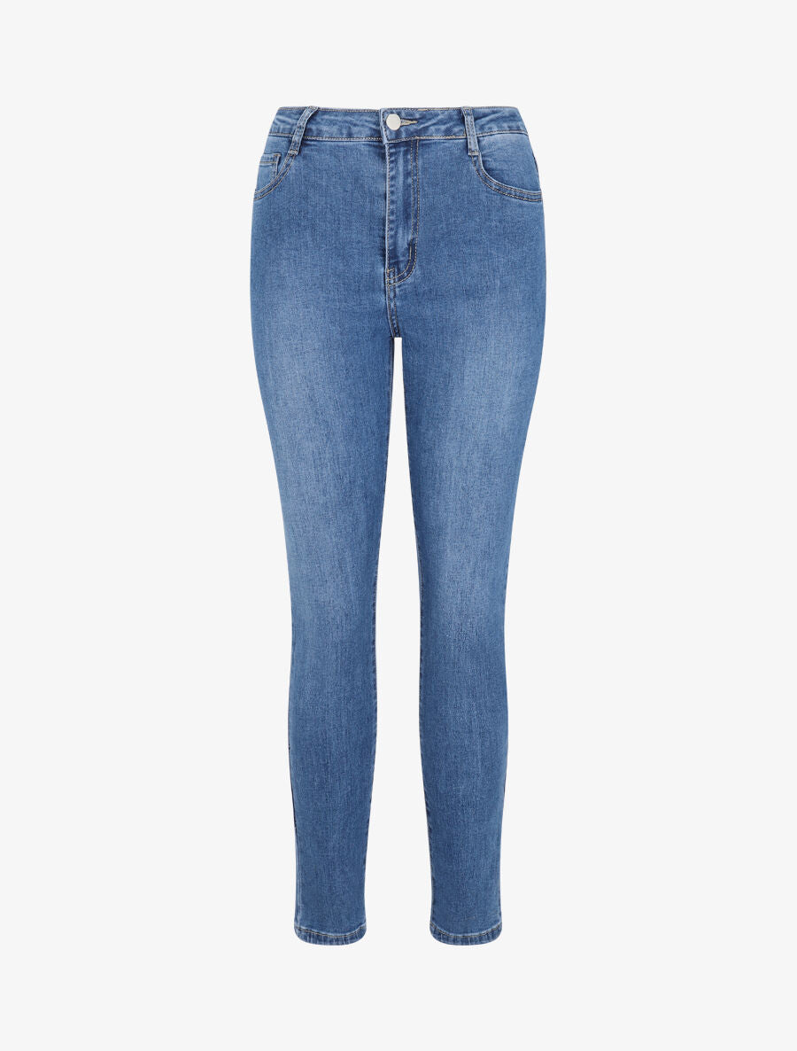 Jean skinny grande taille légèrement délavé - Bleu - 1