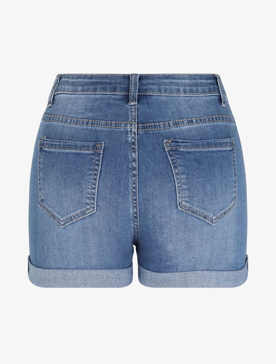 Short en jean déchiré à bords retroussés - Bleu - 2