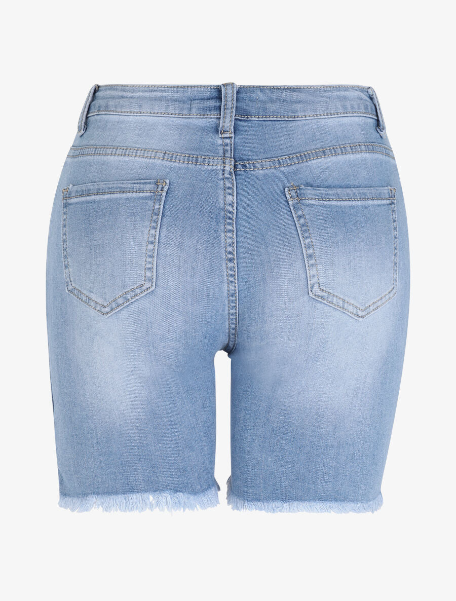 Short en jean à bords coupe franche - Bleu clair - 2