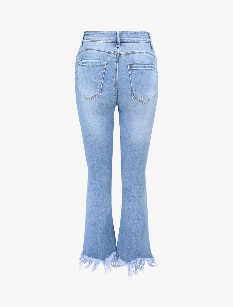 Jean push up coupe flare à bords destroy - Denim clair - 2