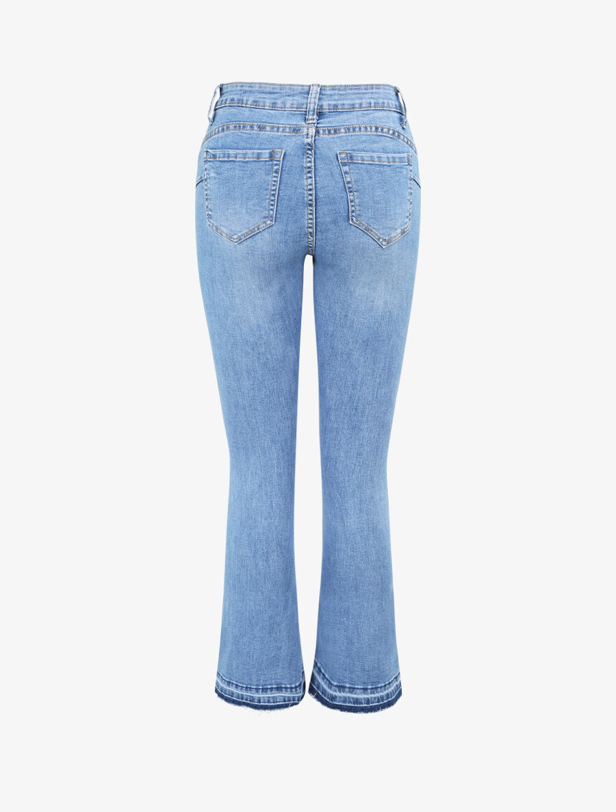 Jean push up coupe flare à bords délavés - Bleu denim - 2