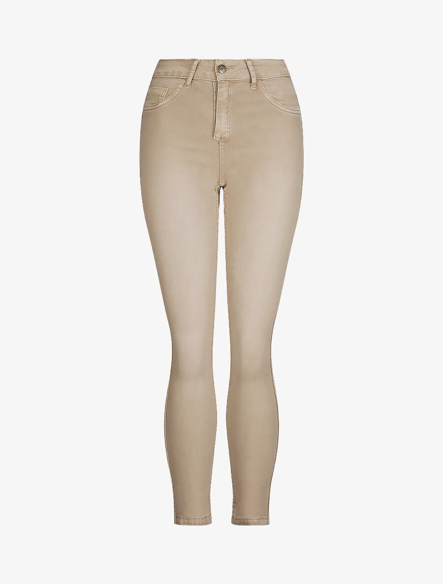 Jean réversible slim taille haute effet froissé imprimé fleuri - Beige - 6
