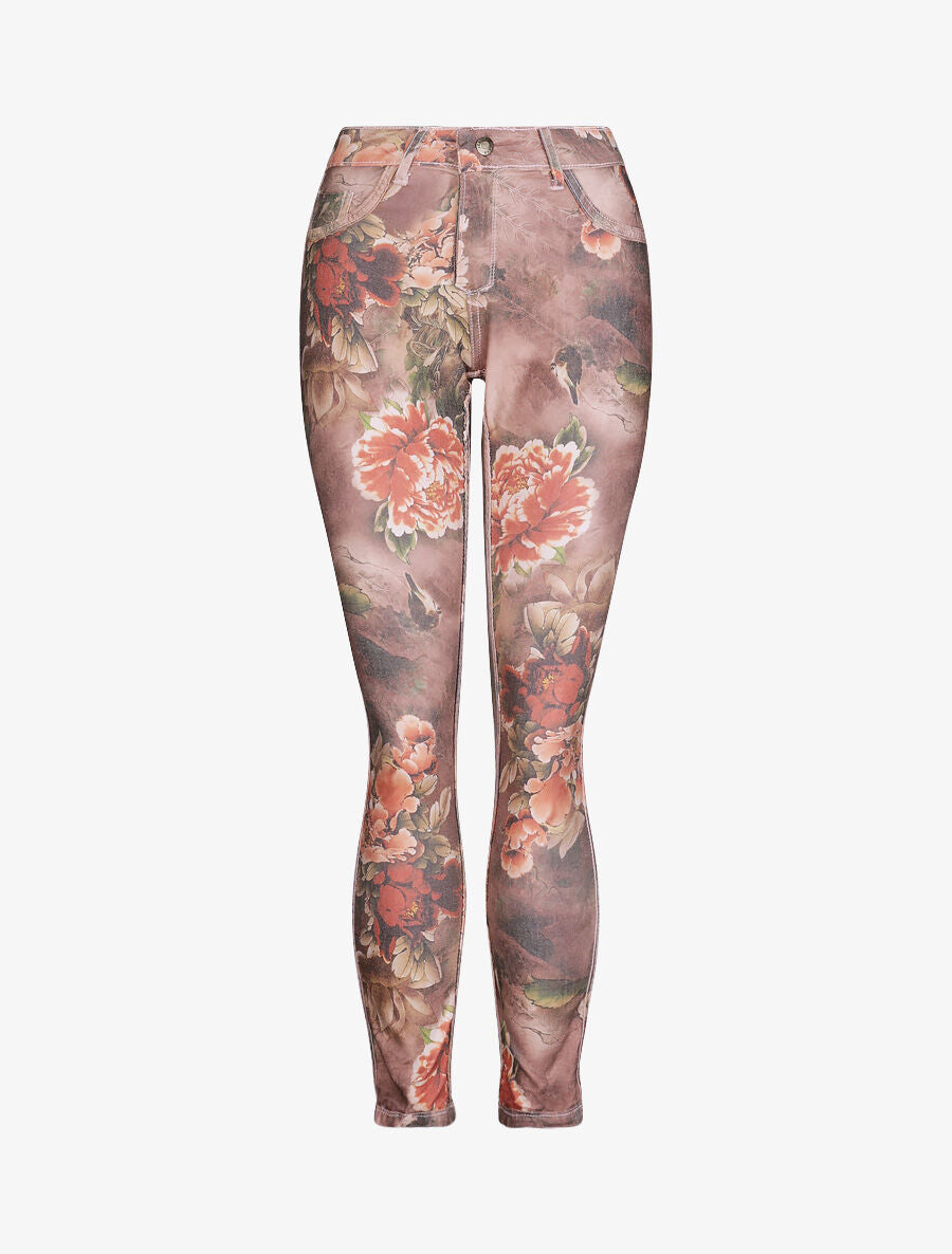 Jean réversible slim taille haute effet froissé imprimé fleuri - Rose pâle - 3