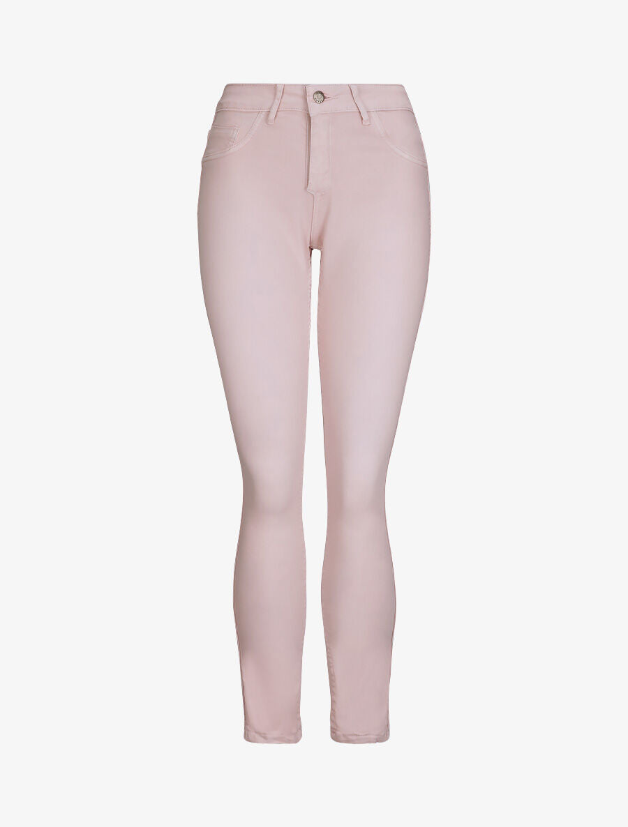 Jean réversible slim taille haute effet froissé imprimé fleuri - Rose pâle - 6