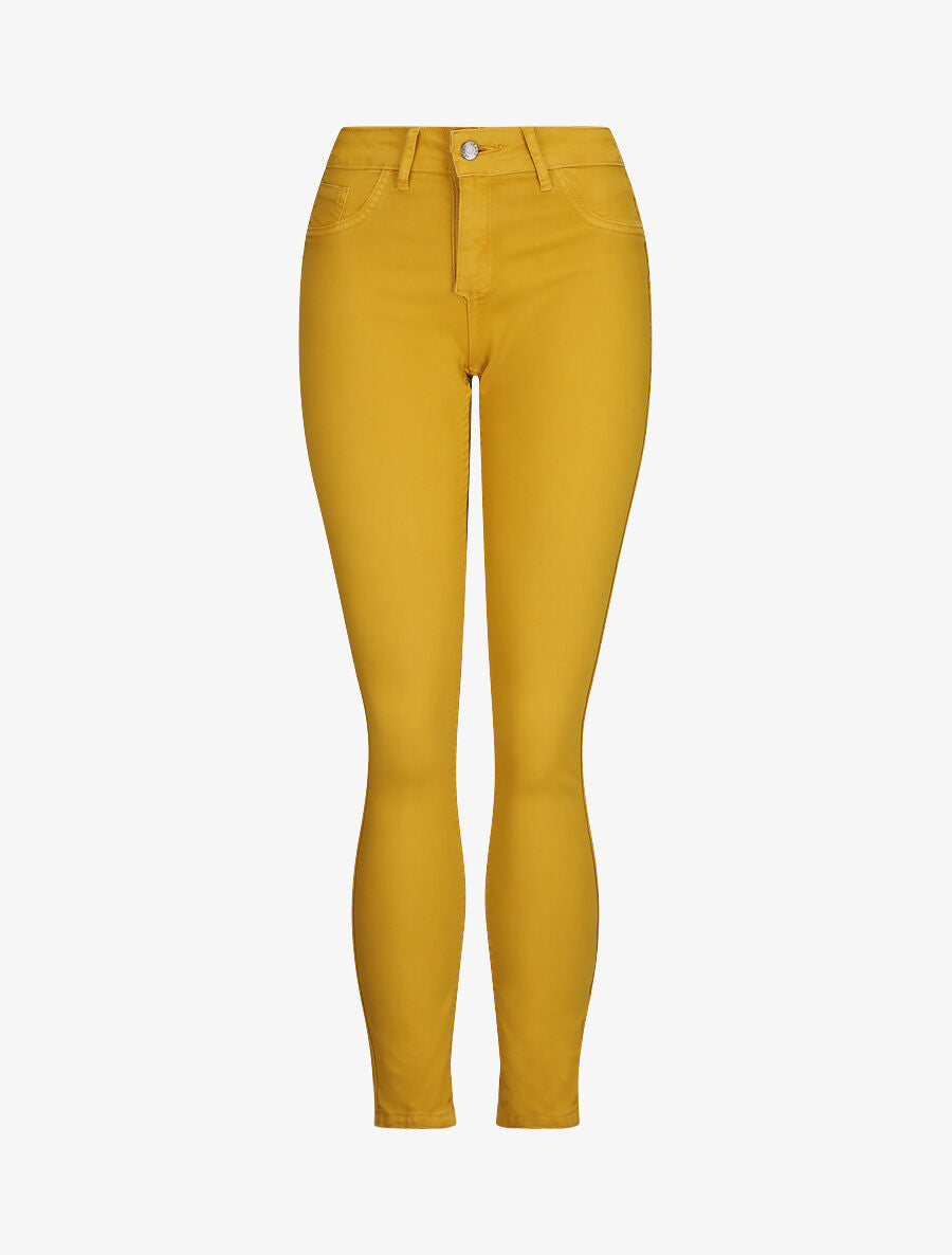 Jean réversible slim taille haute effet froissé imprimé fleuri - Moutarde - 1