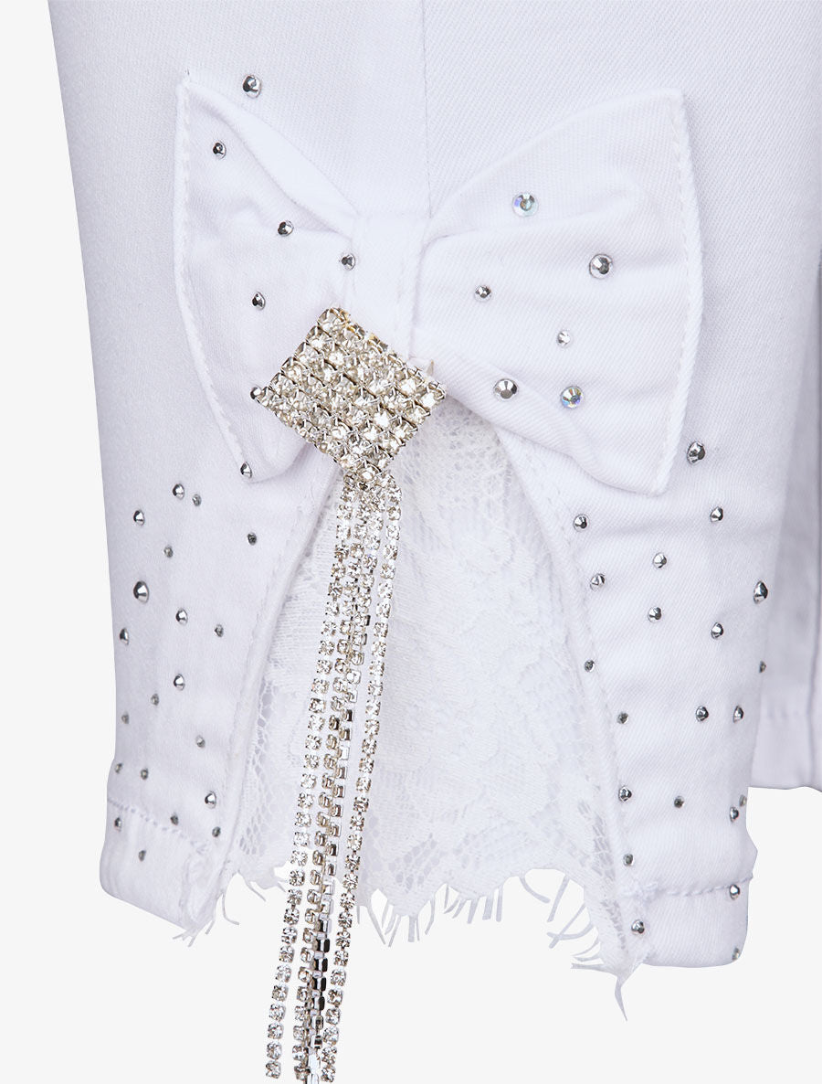 Jean 7/8 orné de strass et dentelle - Blanc - 5
